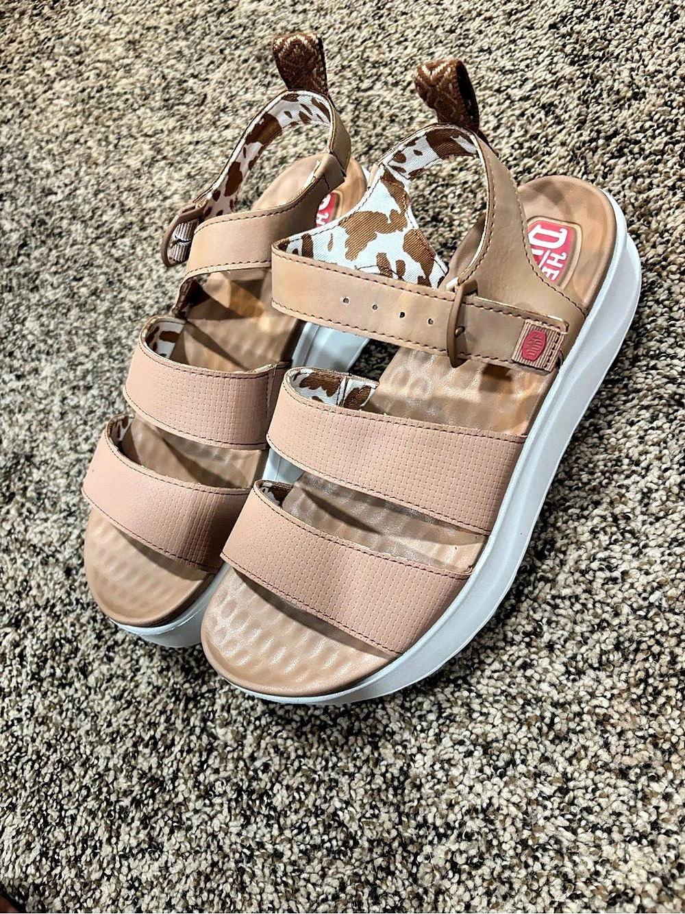 Hey Dude Animal Print Platform Sandals in Pink & White Like New